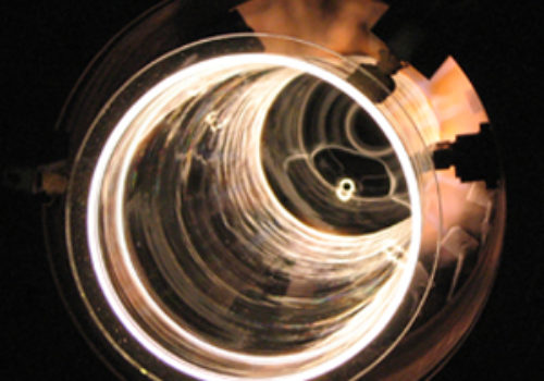 A light painting of the inside of a tube.