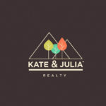 A logo of trees and mountains on top of a brown background.