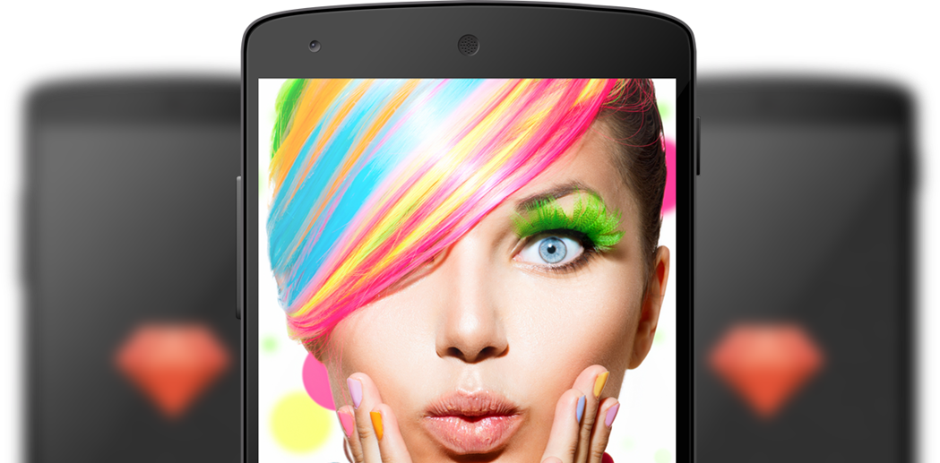 A woman with bright colored hair and makeup.