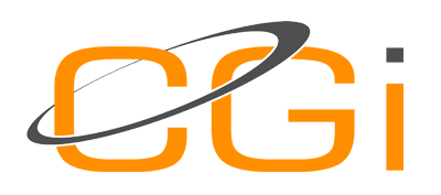 A black and orange logo for cg