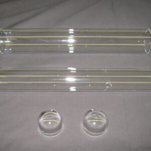 A pair of clear glass tubes and two smaller ones.