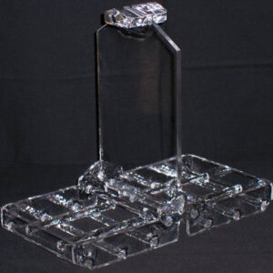 A clear plastic holder with multiple compartments.